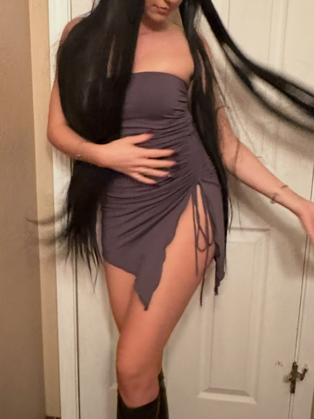 Princess Polly Strapless Ruched Side-Tie Mini Dress in Charcoal